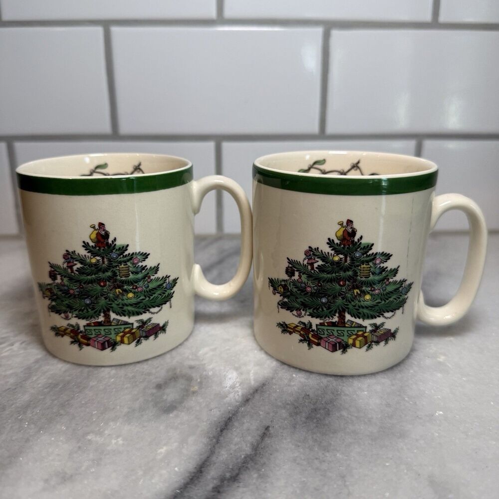 Vintage Spode Christmas Tree mugs - Lot of 2 - England S3324